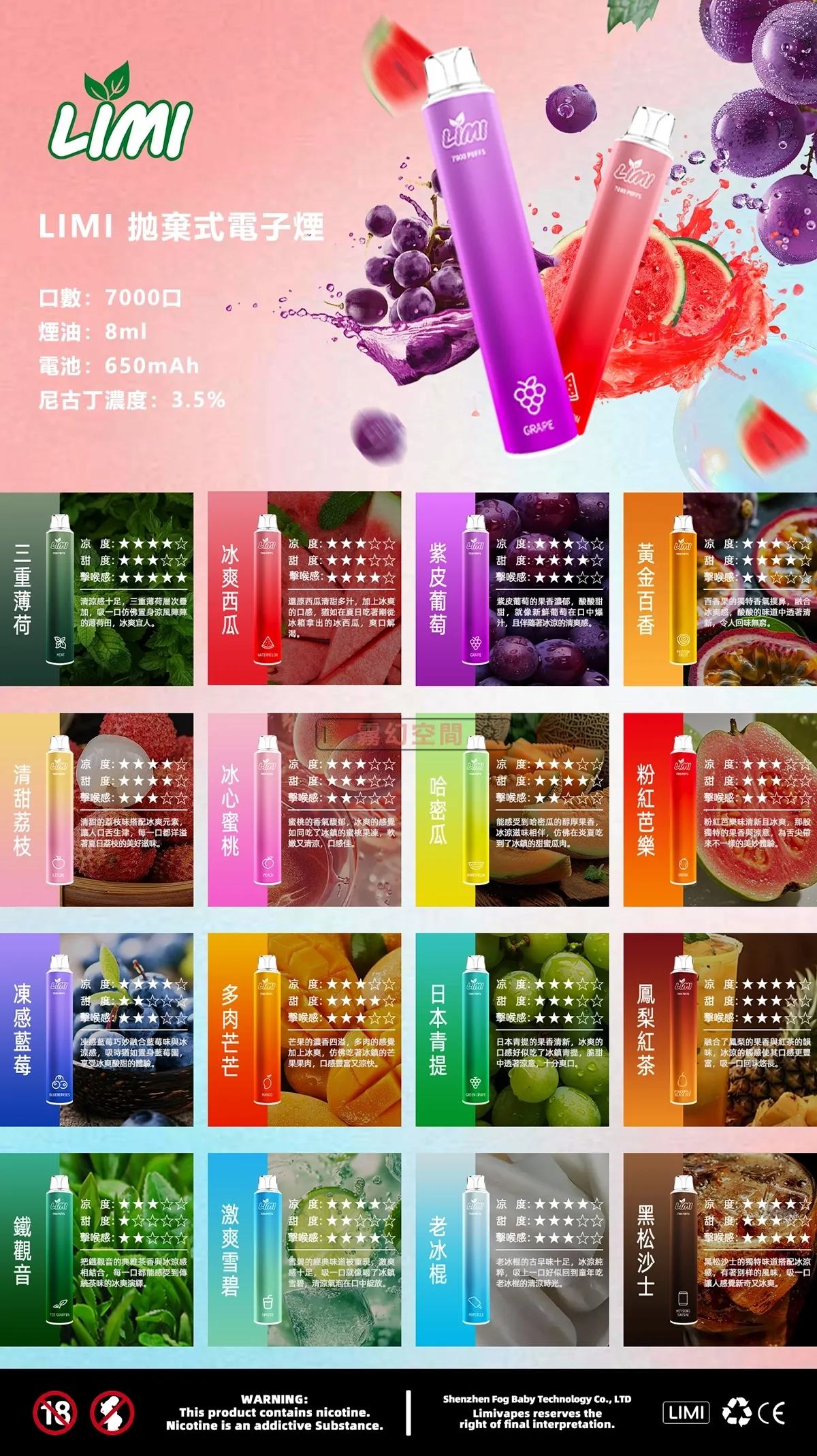LIMI-7000口-一次性電子煙-口味選購圖
